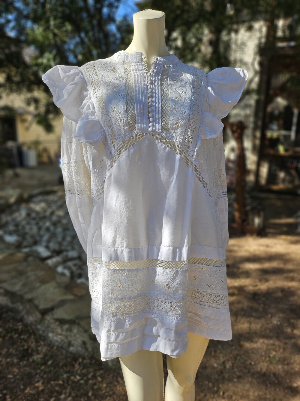 All Saints Women's Prim Broderie White Lace Cotton High Neck Mini Dress Size 12